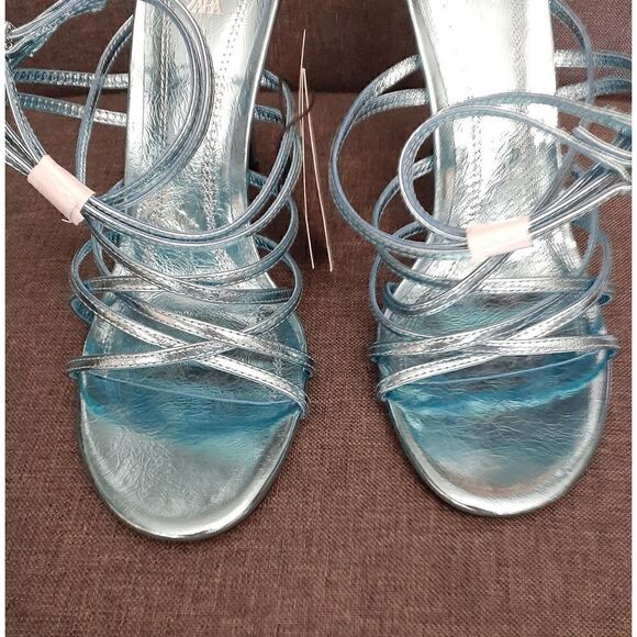 NWT Zara Metallic Blue Strappy Sandals - Picture 3 of 16